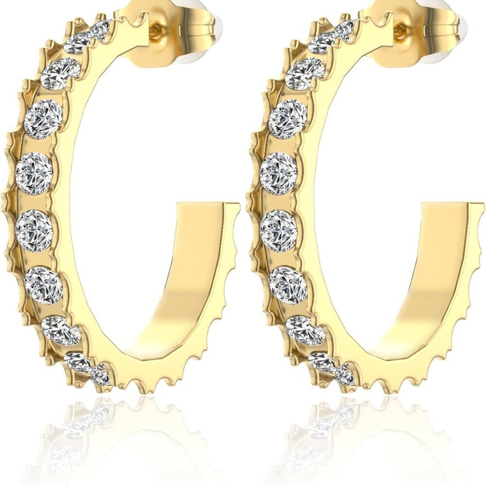 K+Gold Hypoallergenic Surgical Steel Hoop Earrings with Cubic Zirconia for Women